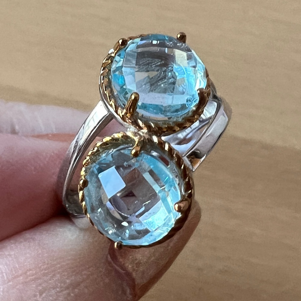 TOI ET MOI design 925SS &14k Gold Blue Topaz Ring MEREDITH LEIGH brand new w/tag